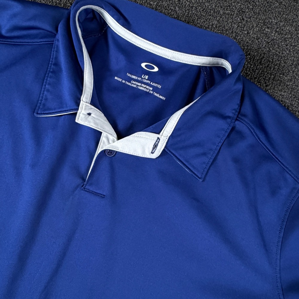 Oakley Polo Shirt Mens L Tailored Fit Blue Short Sleeve 433690 EUC